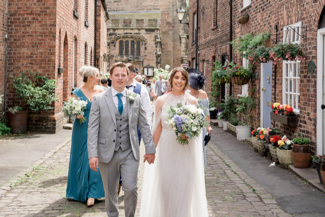 Handtied bridal bouquet in natural style and Grooms buttonhole, summer wedding lancashire.