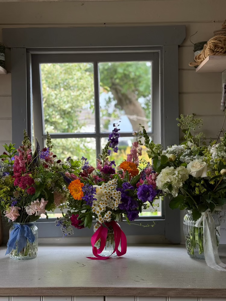 Flower farm Floristry handtied bouquets £40 £50 £60 in vases