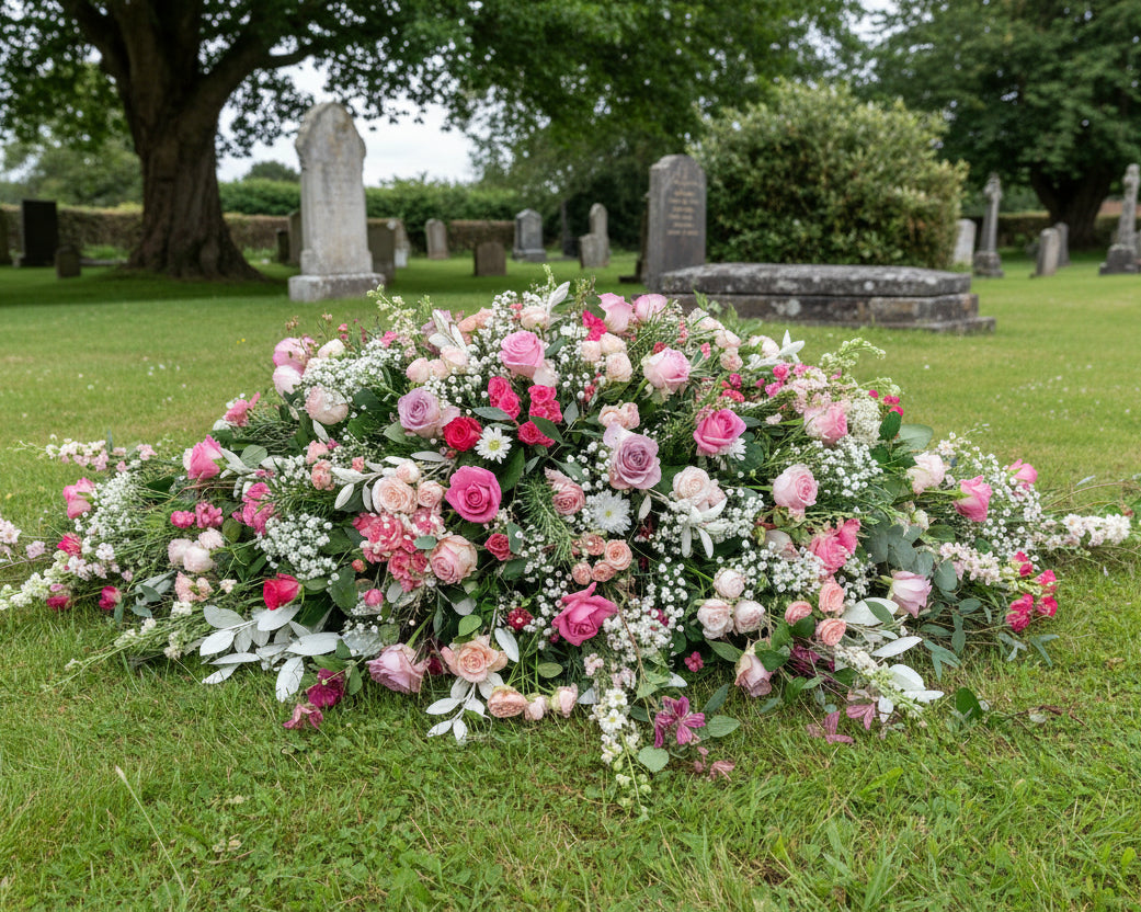 Cuastomer specified flowers used in a coffin spray.