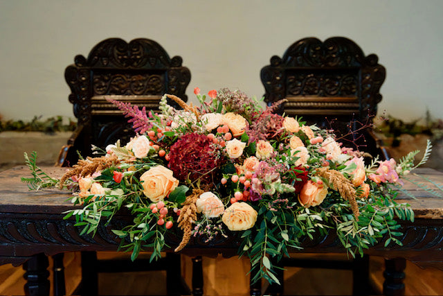 Ceremony or top table long and low arrangement