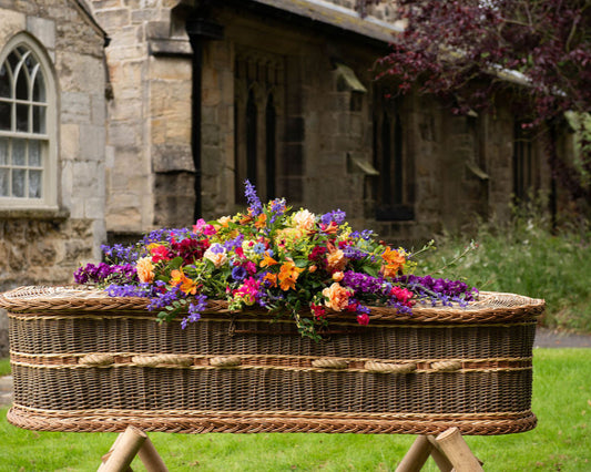 Made with the best Lancashire grown flowers, this funeral  spray is created on a fully compostable base.