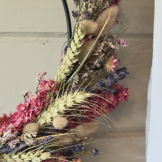 pink and blue dried flower wreath kit